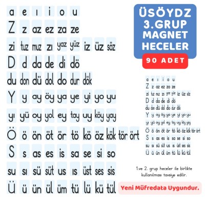 Üsöydz Magnet Mıknatıslı Heceler - Yeni Müfredat - 3.Grup Sesler 90 Adet