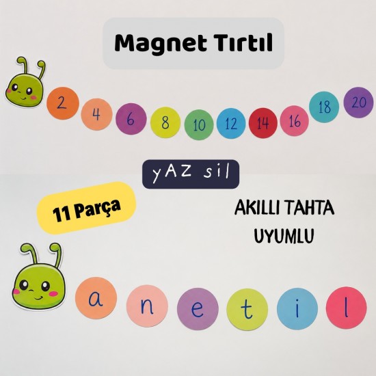 Magnet Tırtıl - Ritmik Sayma ve Etkinlik Tırtılı - Ritmik Saymalar, Harf, Hece ve Kelime - 11 Parça Yaz Sil