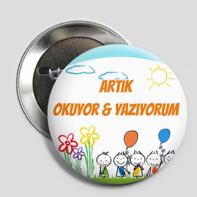 Okuyorum Yazıyorum Rozet 50mm - Model 5 Okuyorum Yazıyorum Rozet 50mm - Model 5