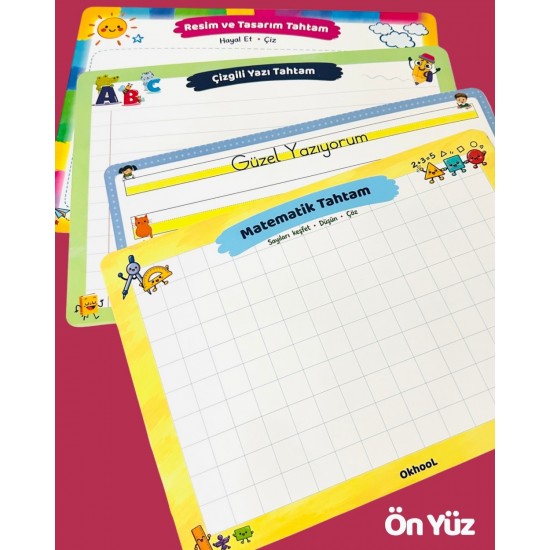 İlk Yaz Sil Tahtalarım 4 lü Set - Güzel Yazı - Matematik - Çizgili - Resim / Tasarım